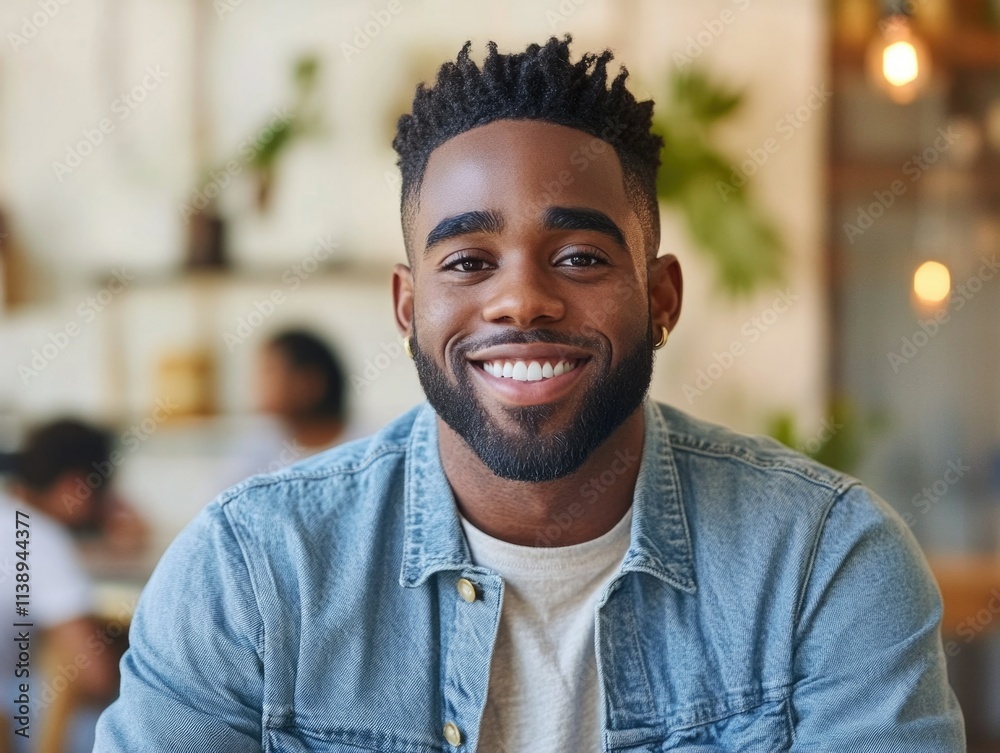 Fototapeta premium Smiling Young Man at Cafe