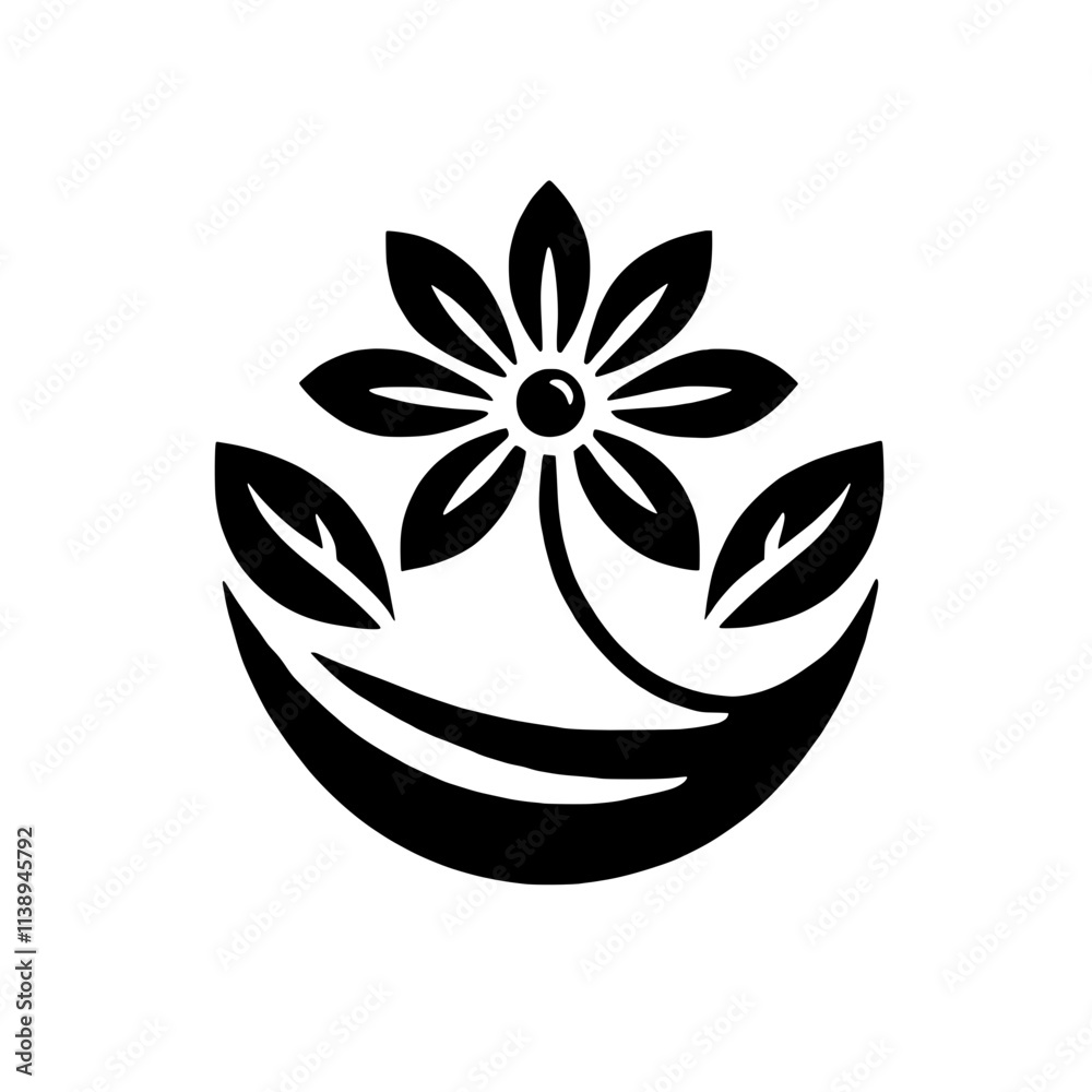 Floral Emblem: Elegant Black and White Flower Icon Floral Emblem: Elegant Black and White Flower Icon
