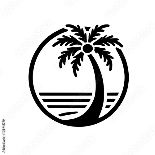 Tropical Paradise: Palm Tree Silhouette in Circle 