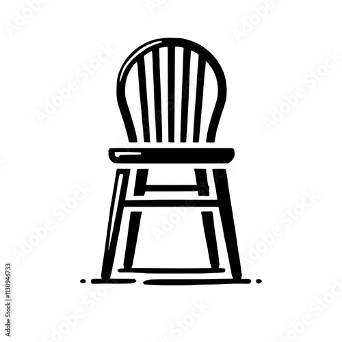 Classic Windsor Chair: A timeless design, minimalist black and white illustration of a Windsor chair. Perfect for home decor, furniture design, and vintage aesthetics. 