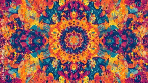 Abstract Kaleidoscopic Painting Vibrant Colors Mandala Design