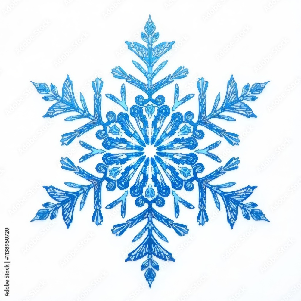 Intricate Blue Snowflake Design Against a White Background