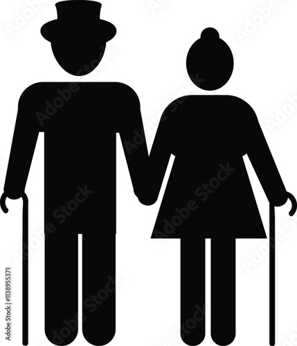 Old Couple with Stick, senior citizen, Grandparent with stick, old man with old woman, Elderly Couple