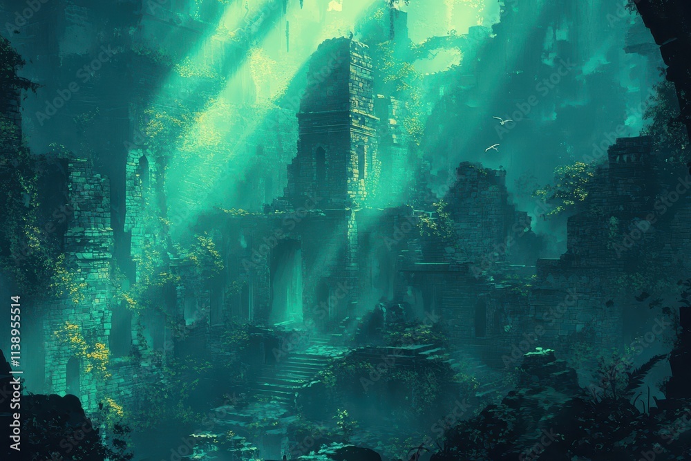 Ai generative, Stone Ruins Overgrown with Jungle Foliage Ai generative, Stone Ruins Overgrown with Jungle Foliage