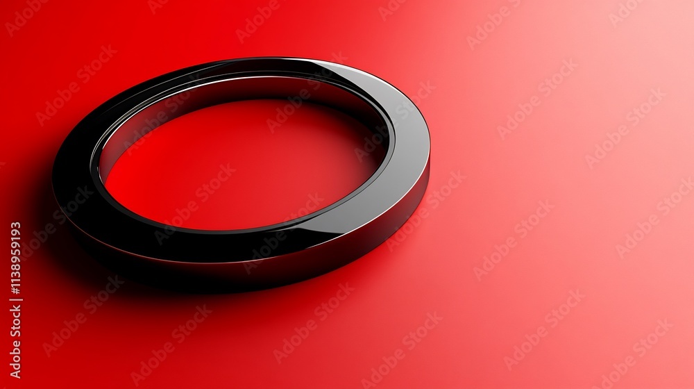 Abstract Black Ring on Red Background: Minimalist Design Abstract Black Ring on Red Background: Minimalist Design