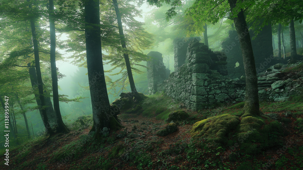 Fototapeta premium 美しく深い森のイメージイラスト