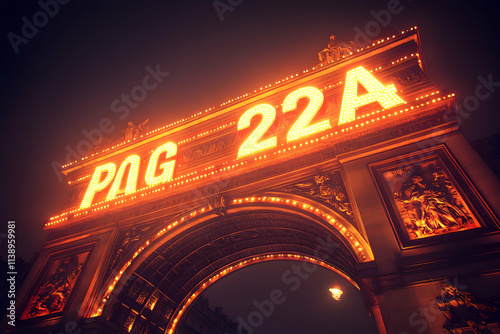 Illuminated Archway, Night Scene with 'PAG 22A' Sign photo