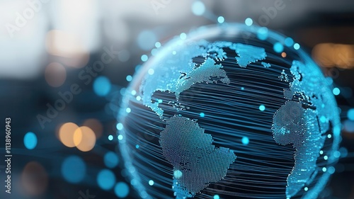Globe wrapped in fiber optics, highlighting worldwide tech support and interconnectivity