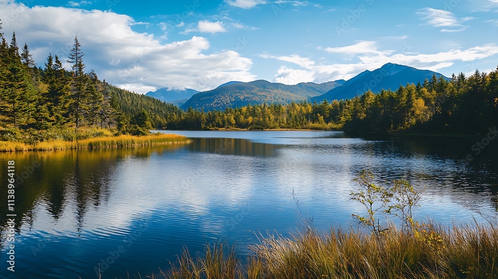 Serene mountain lake landscape. Tranquil nature scene.