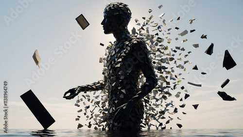 Human Silhouette Made of Floating Recycled Materials photo