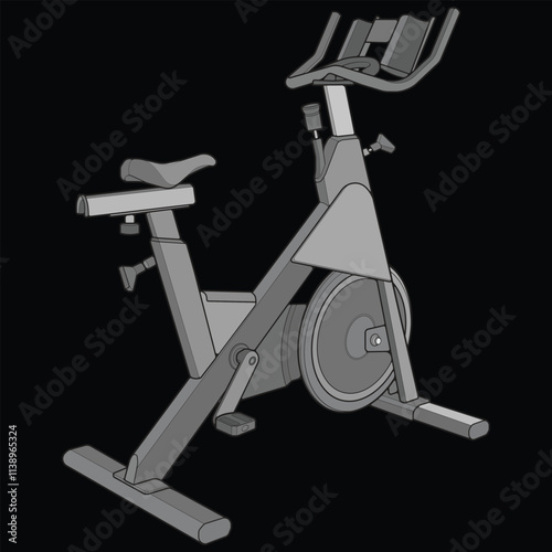 Static bike. Fitness, cardio, and muscle building machines, equipments set at gym. Workout and training concept. illustration.