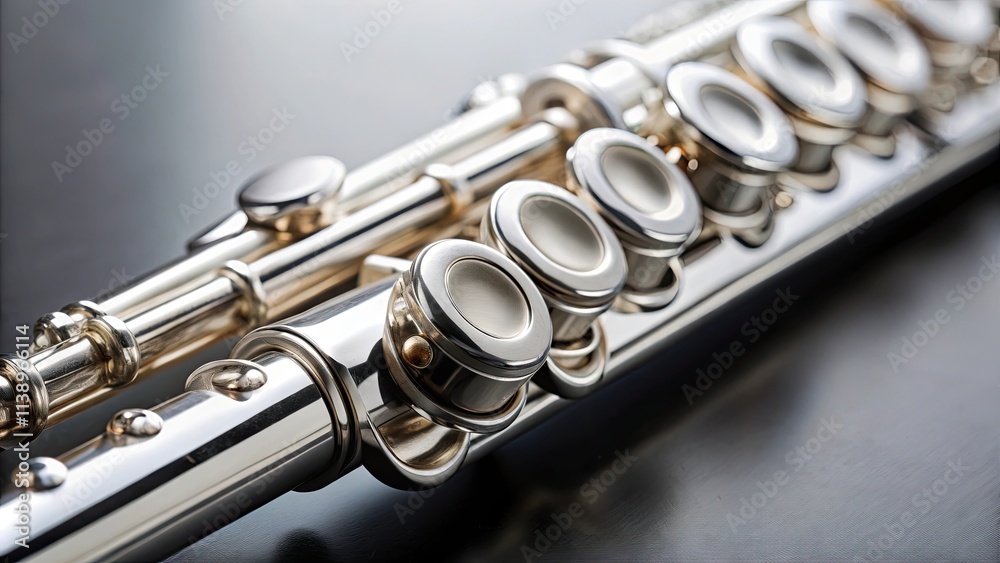 Fototapeta premium A close-up of the silver flutes mouthpiece with a subtle sheen to its surface