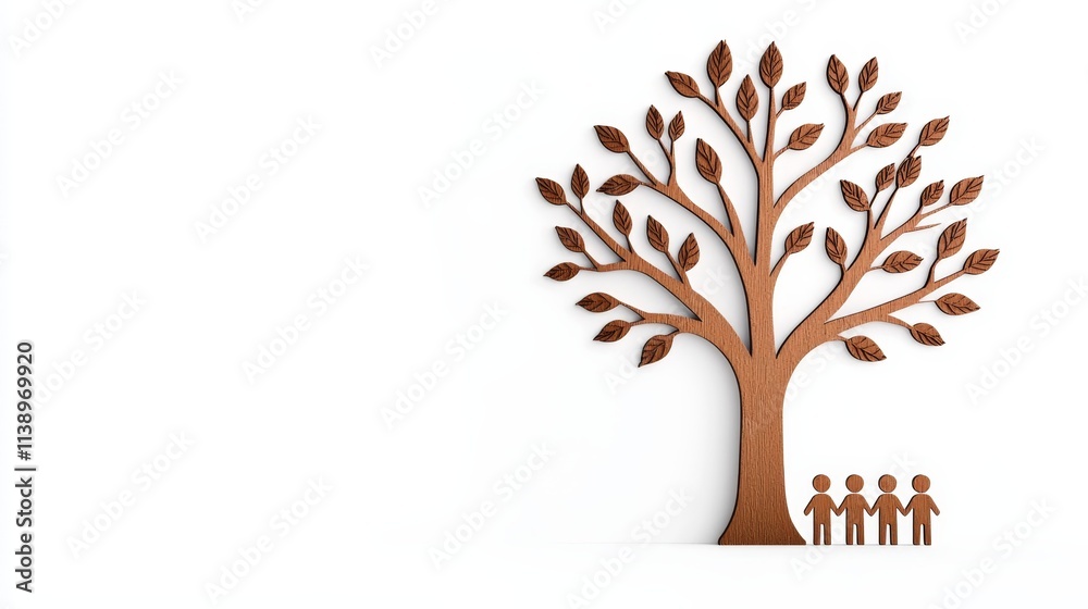 Obraz premium Unity in Nature: Tree with Branches Shaped Like Interlinked People Symbolizing Togetherness and Harmony