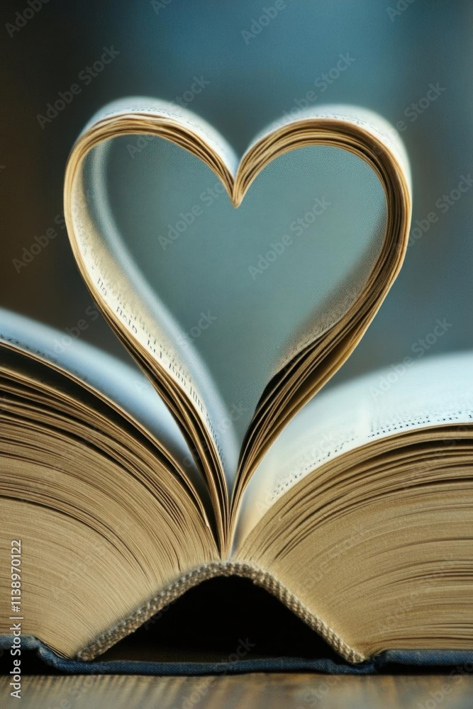 An open book with pages forming a heart shape, symbolizing love for reading. An open book with pages forming a heart shape, symbolizing love for reading.