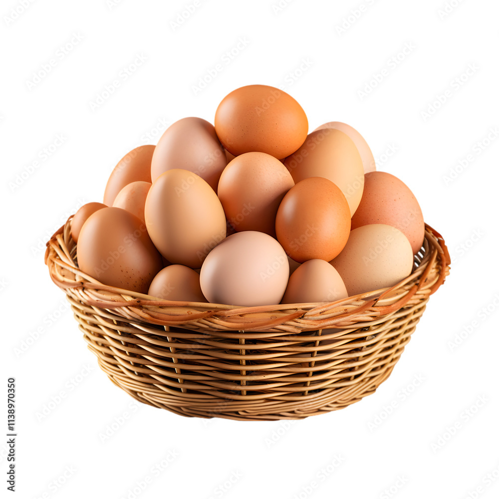 Fresh brown eggs in a wicker basket Fresh brown eggs in a wicker basket