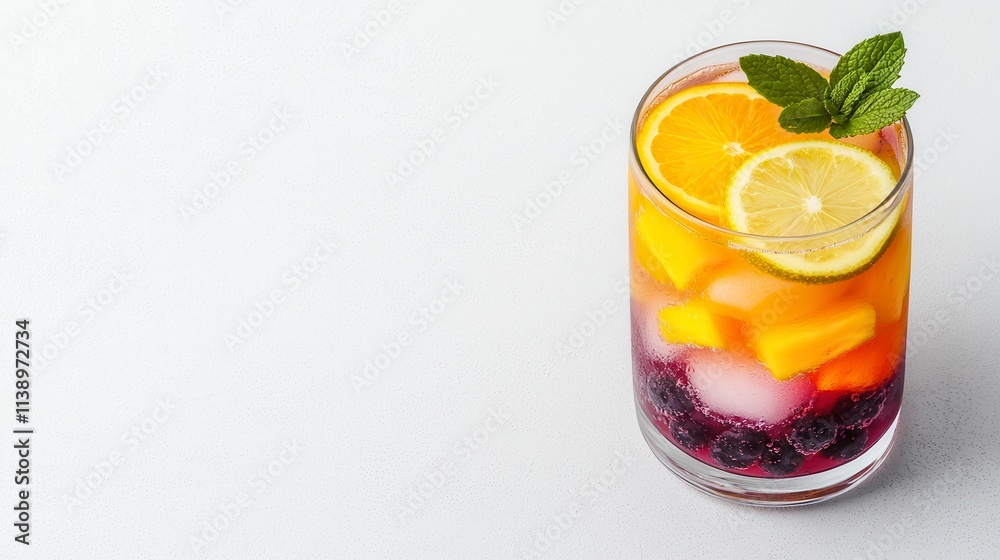 Refreshing Summer Fruit Cocktail with Berries and Ice Refreshing Summer Fruit Cocktail with Berries and Ice