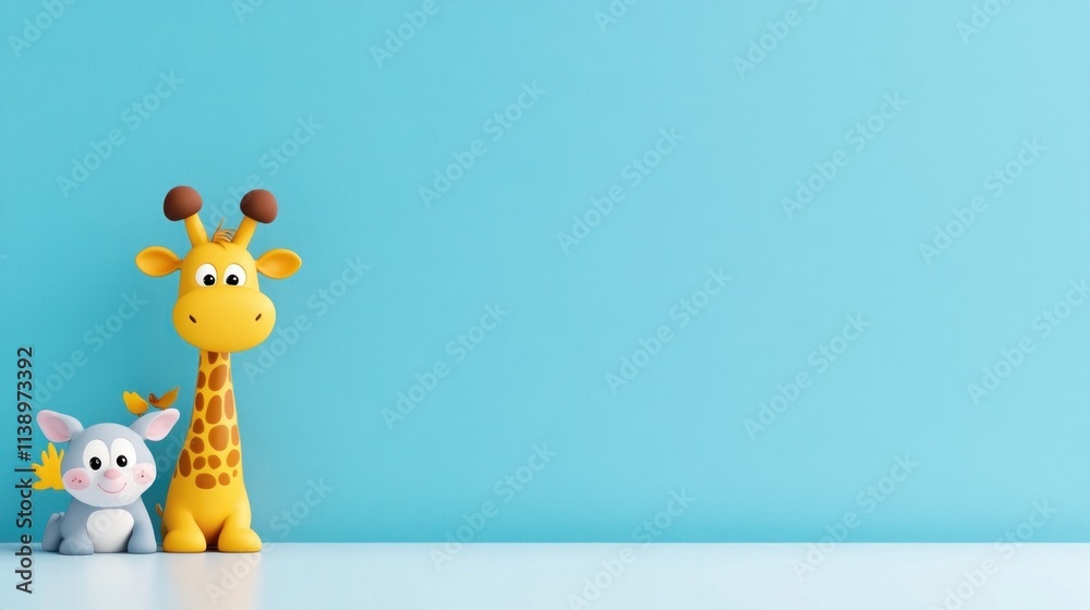 Fototapeta premium Cute cartoon animals against a blue background.