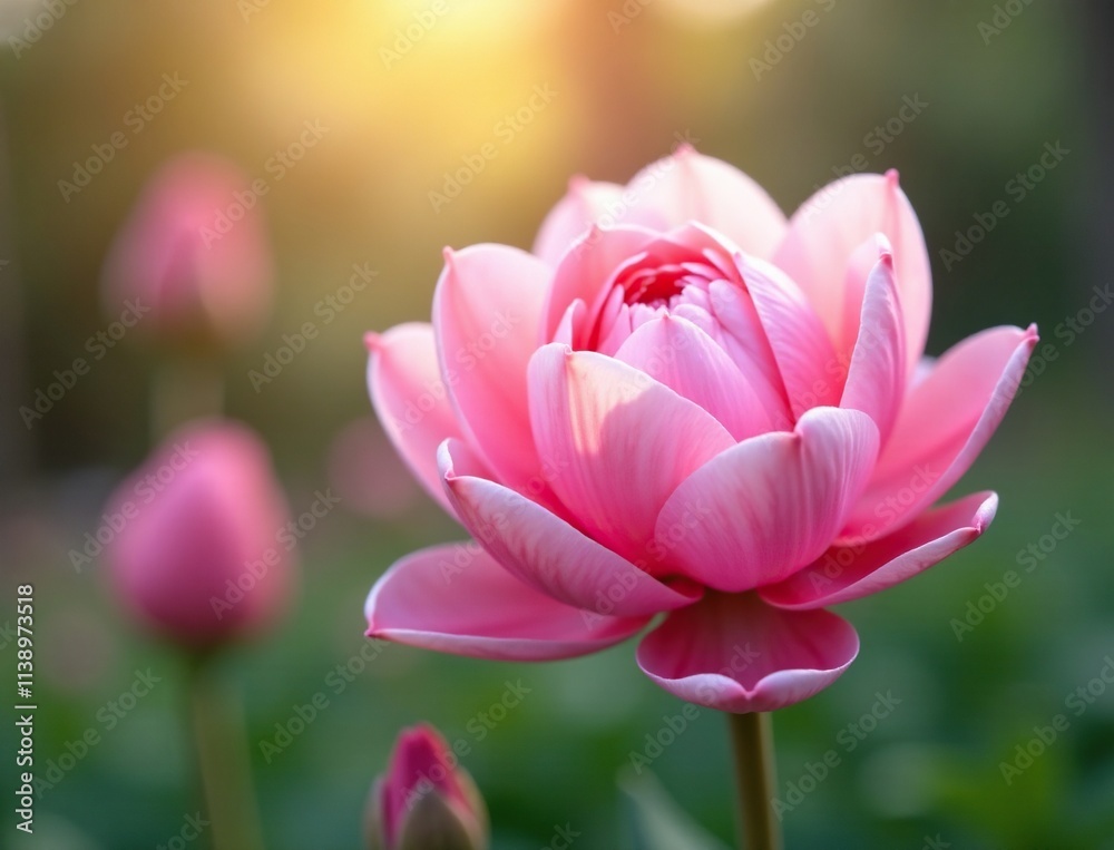 Fototapeta premium Soft petals of delicate pink flower unfolding, bloom, spring