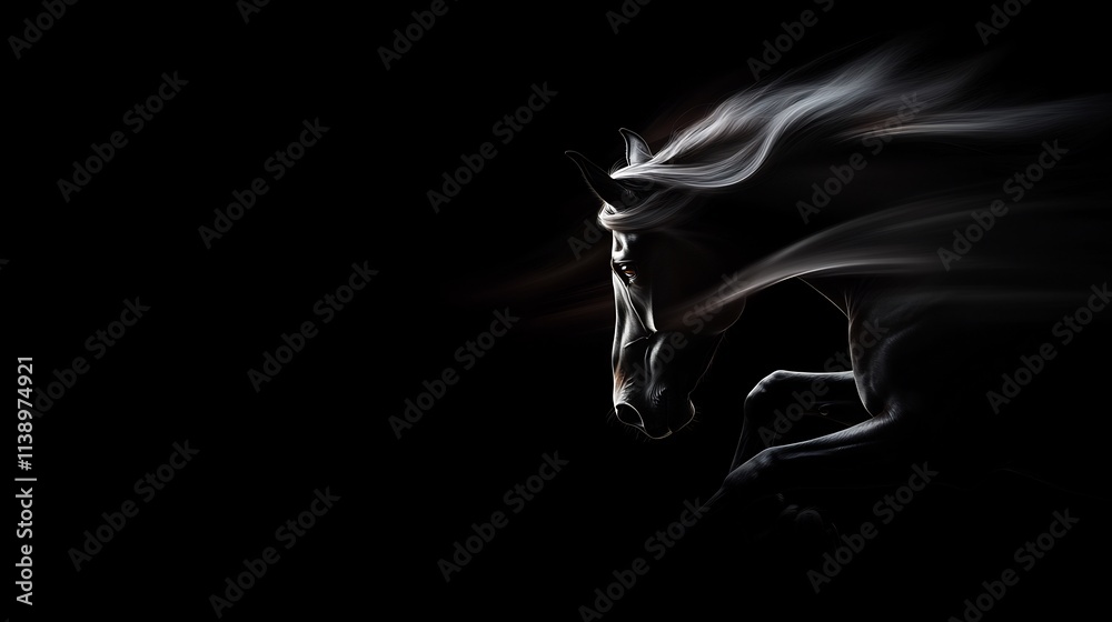 Majestic Black Stallion in Motion: A Dark and Dramatic Equestrian Masterpiece Majestic Black Stallion in Motion: A Dark and Dramatic Equestrian Masterpiece
