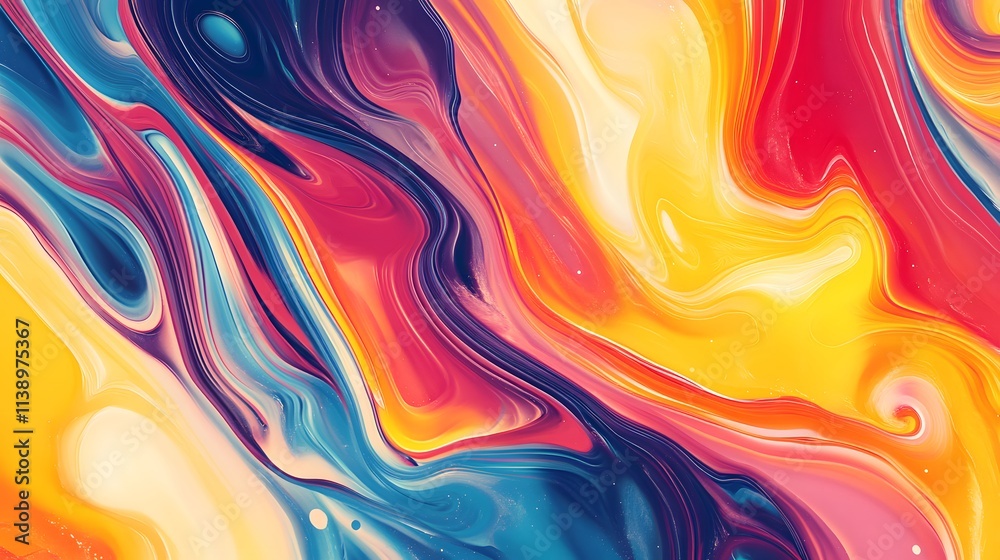 Abstract Swirling Fluid Paint Colorful Design