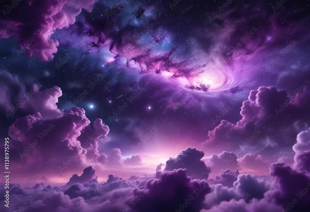 Purple swirling clouds with stars and galaxies in the background, purple, night sky, mystical Purple swirling clouds with stars and galaxies in the background, purple, night sky, mystical