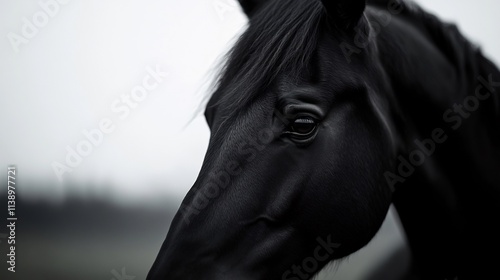 Majestic Black Stallion Portrait: A Monochromatic Masterpiece photo