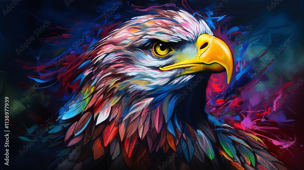 Eagle neon oil paintings thick brushstrokes Eagle neon oil paintings thick brushstrokes