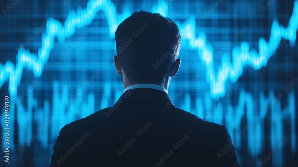 Business Executive Analyzing Financial Data with Futuristic Graphs in Background, Technology Concept Business Executive Analyzing Financial Data with Futuristic Graphs in Background, Technology Concept