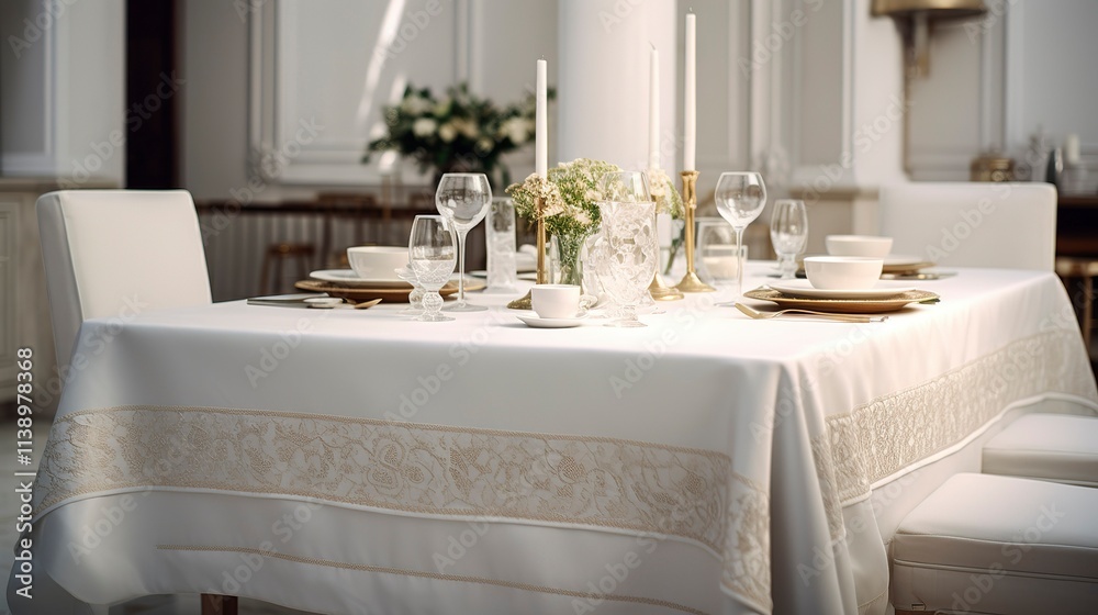Elegant Dining Area with White Tablecloth Elegant Dining Area with White Tablecloth
