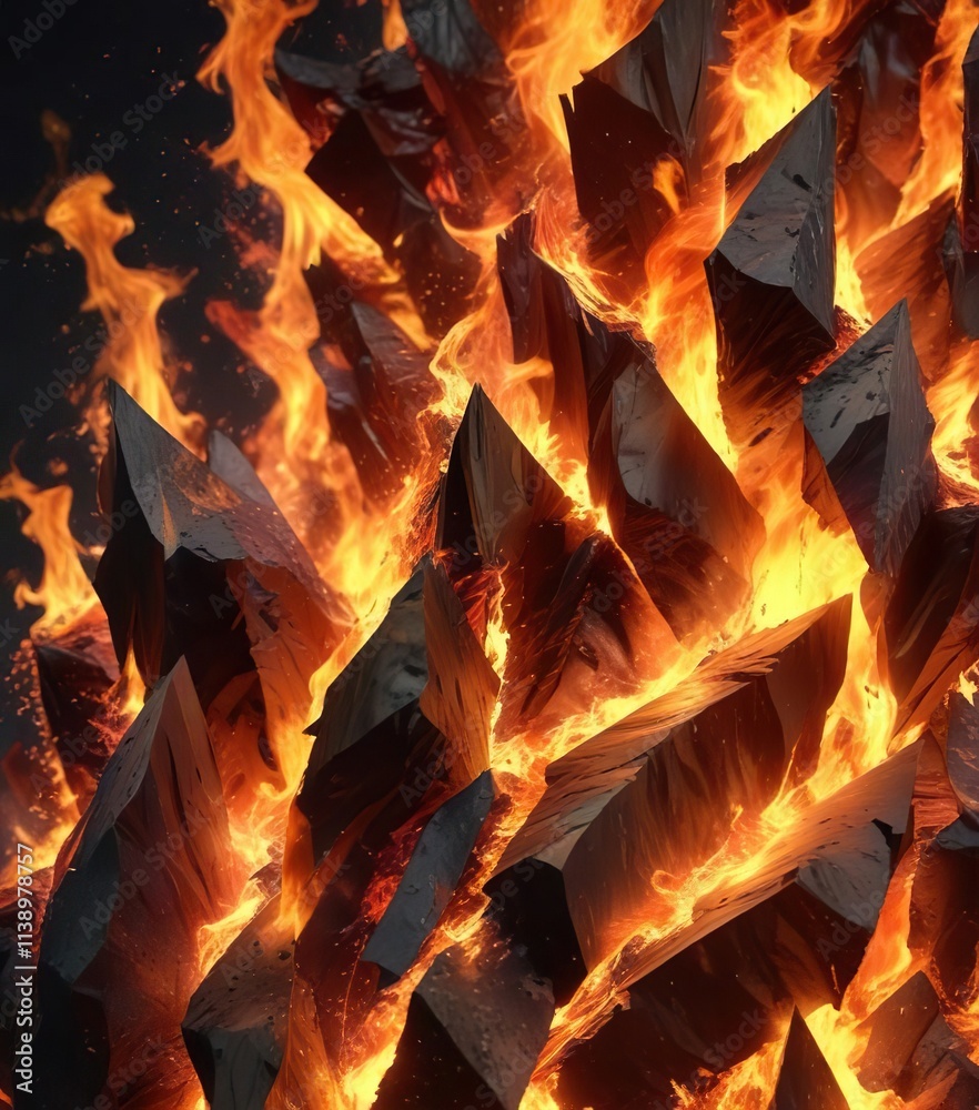 Geometric fire flames with layered cut-out effect , fire, colorful, layering Geometric fire flames with layered cut-out effect , fire, colorful, layering