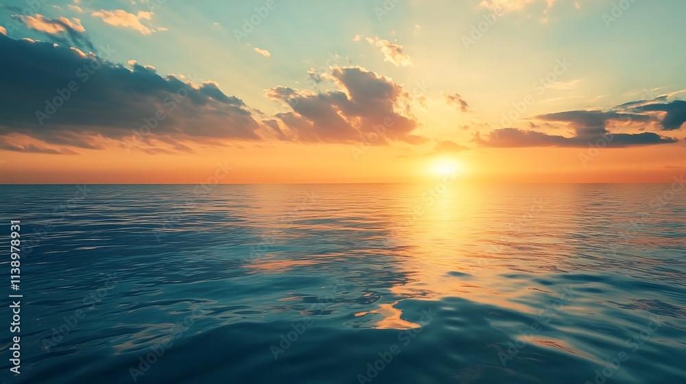 Obraz premium Sunset over the ocean. Concept of tranquility, peace, and nature.
