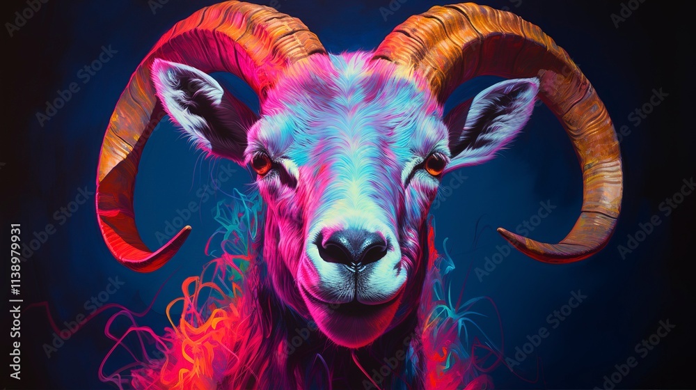 Goat neon oil paintings thick brushstrokes Goat neon oil paintings thick brushstrokes