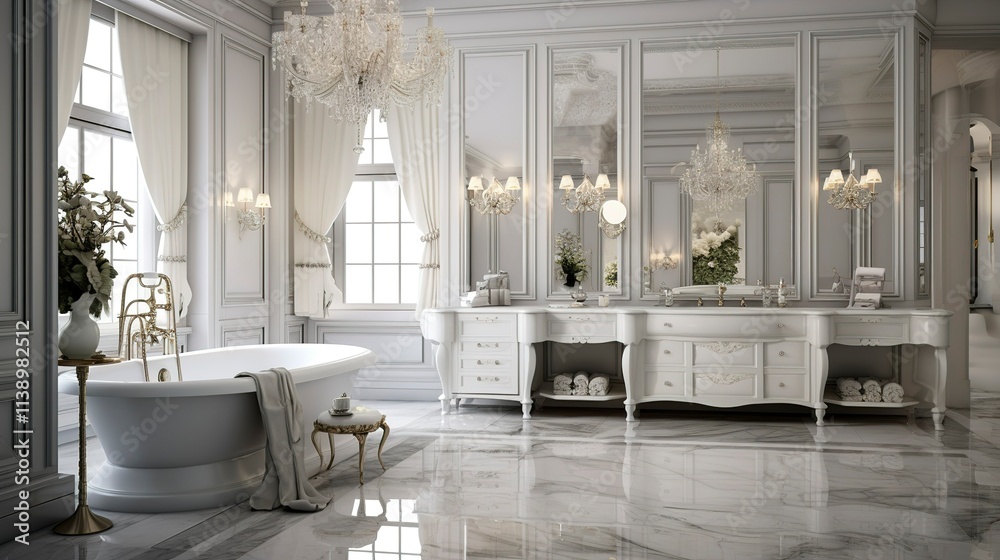 Fototapeta premium Luxurious Master Bathroom with White Vanity