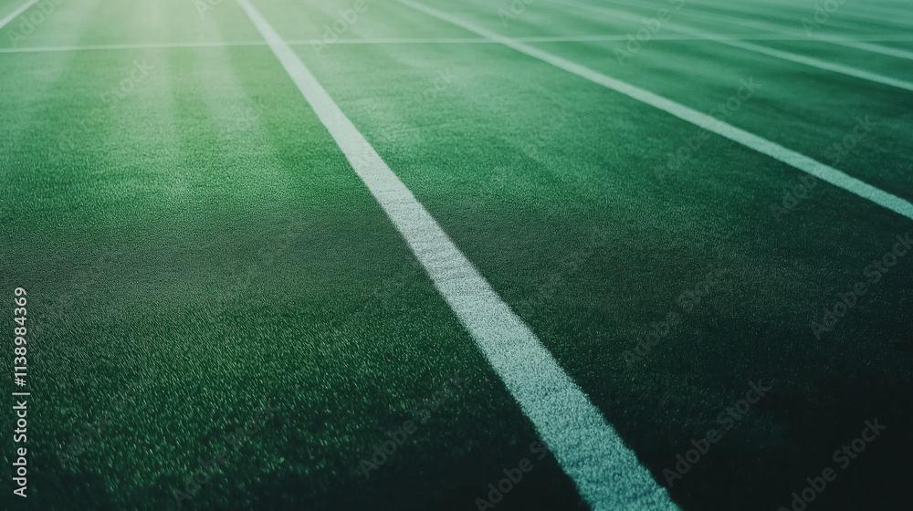 Close-Up of Green Sports Field with White Line Markings Close-Up of Green Sports Field with White Line Markings