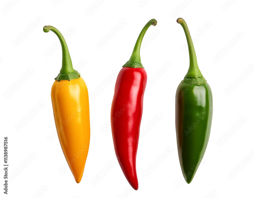 Chiles de distintos colores en un fondo transparente Chiles de distintos colores en un fondo transparente