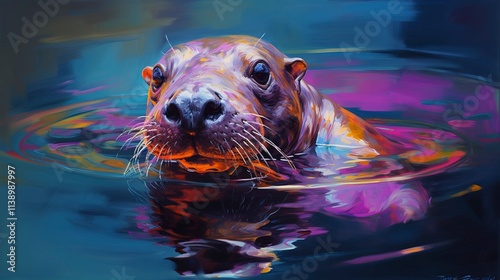 Platypus neon oil paintings thick brushstrokes photo