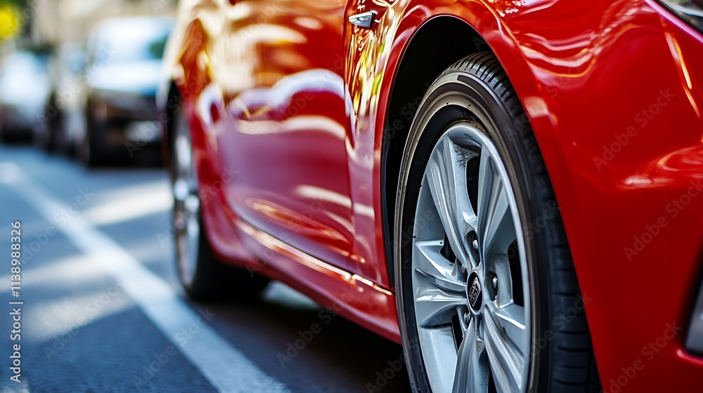 Close up of a red car. Concept of transportation, urban life, and modern vehicles. Close up of a red car. Concept of transportation, urban life, and modern vehicles.