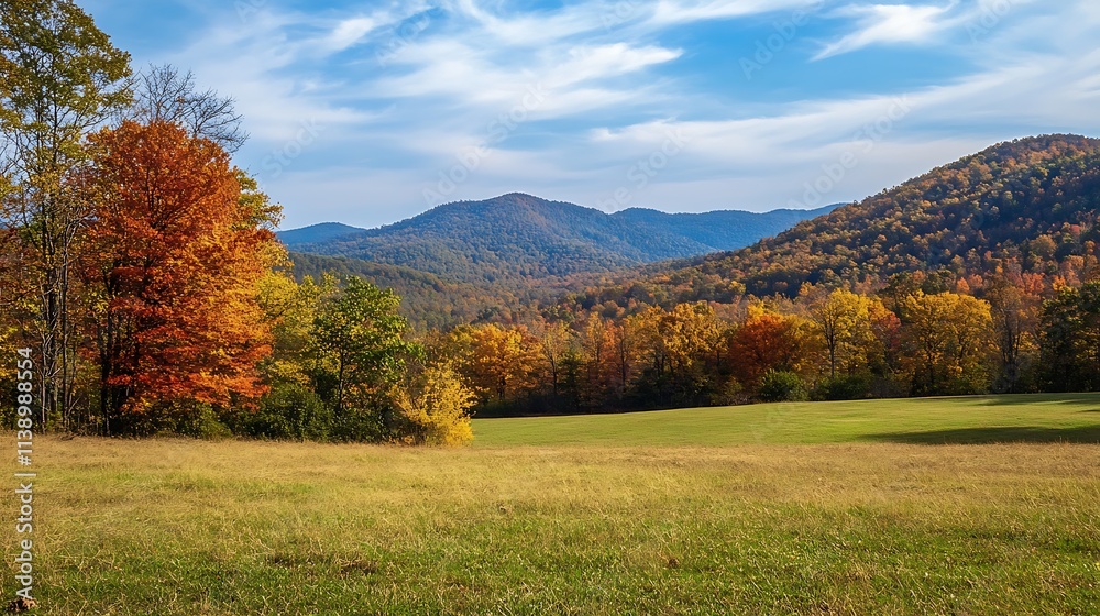 Autumnal Mountain Meadow. Scenic Fall Foliage Landscape. Autumnal Mountain Meadow. Scenic Fall Foliage Landscape.