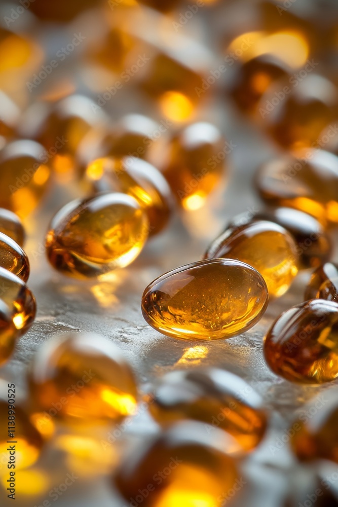 Golden Softgel Capsules on Reflective Surface Health, Wellness, and Beauty Supplement Golden Softgel Capsules on Reflective Surface Health, Wellness, and Beauty Supplement
