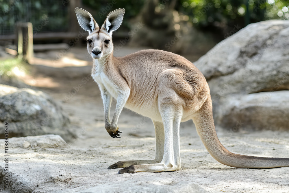 Kangaroo Wildlife Photo: Powerful Posture, Sandy Fur, Rocky Habitat Kangaroo Wildlife Photo: Powerful Posture, Sandy Fur, Rocky Habitat