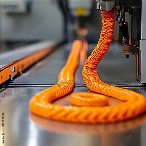 Adjust orange as the background color with silver occupying onethird of the screen in the middle between the machine and the machine tool The orange line is on the photo