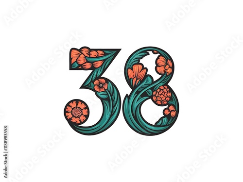 Floral Number Thirty Eight Design Illustration photo