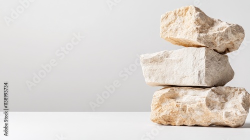 Three large stones stacked with plain background