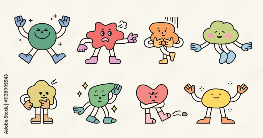 Cute geometric characters. Expressing various emotions such as anger, smiling, etc. Illustrations themed on various emotions. Cute geometric characters. Expressing various emotions such as anger, smiling, etc. Illustrations themed on various emotions.