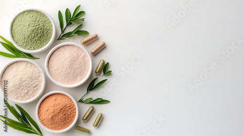 Exploring herbal powders and supplements kitchen food photography minimalist close-up wellness