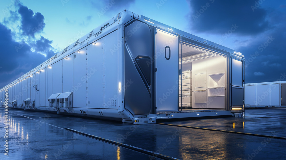Obraz premium Futuristic Storage Container Facility at Dusk