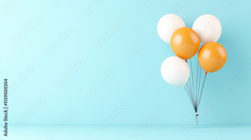 A cluster of colorful balloons against a light blue background.