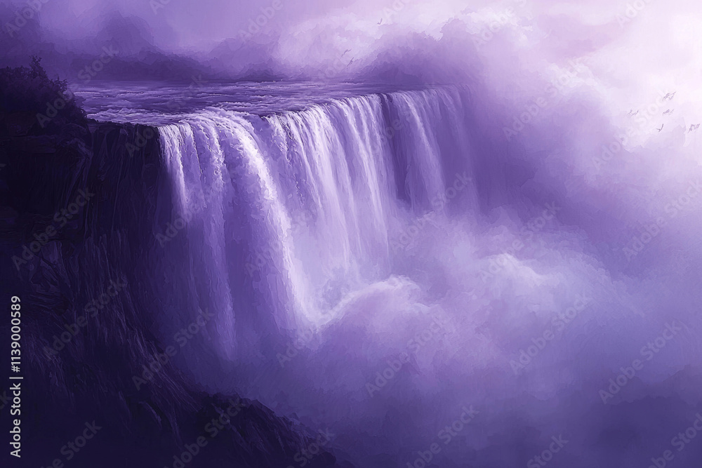 Purple Mist Waterfall: Ethereal Nature Painting Purple Mist Waterfall: Ethereal Nature Painting