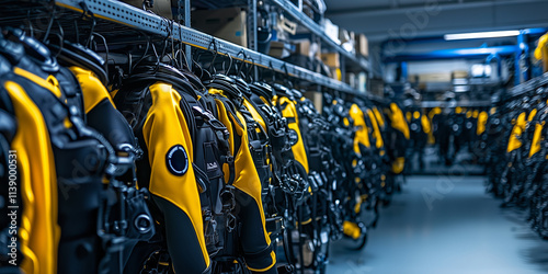 modern production of equipment for scuba divers and divers, diving suits