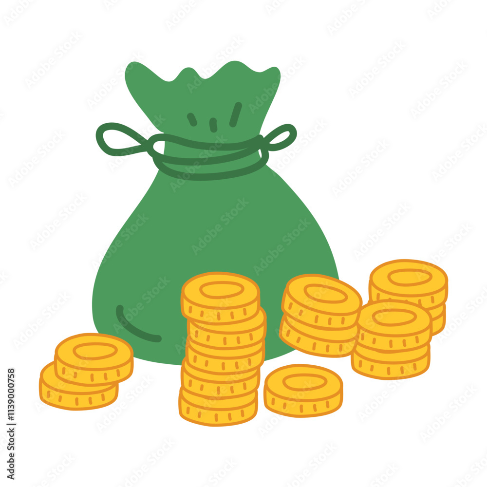 Bag with Pile of Money illustration financial Bag with Pile of Money illustration financial